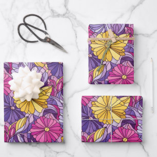 Buntglas abstrakt Lila Gelb Rosa Geschenkpapier Set