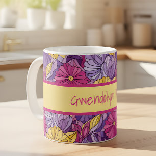 Buntglas abstrakt lila gelb rosa kaffeetasse