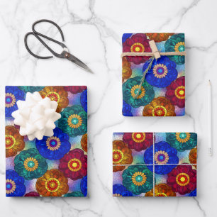 Buntglas abstrakt Rot Grün Blau Orange Geschenkpapier Set