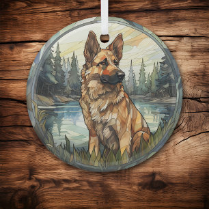 Buntglas-Berg Deutscher Schäferhund Ornament Aus Glas