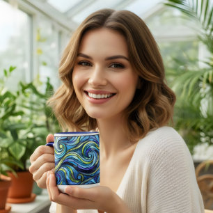 Buntglas blaue Wellen Kaffee  Tasse
