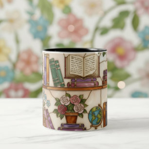 Buntglas-Blumen-Bücherregal-Tasse Buchliebhaber-Ge Zweifarbige Tasse