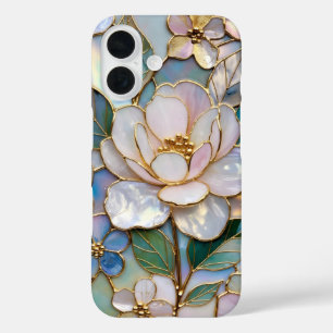 Buntglas-Blumen-iPhone-Hülle Rosa Goldene Blume iPhone 16 Hülle