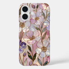 Buntglas Blumen iPhone-Hülle Rosa Goldene Blumen iPhone 16 Hülle