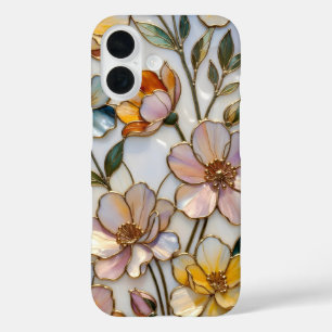 Buntglas-Blumen-iPhone-Hülle Warmes Pastell Gold iPhone 16 Hülle