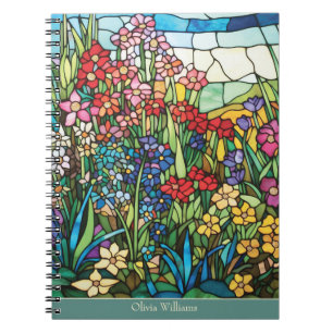 Buntglas-Blumen-personalisiertes Notizbuch Notizblock