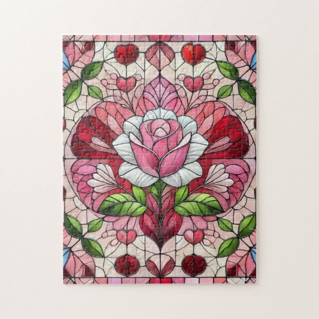 Buntglas-Blumen Valentinstag (Vertikal)