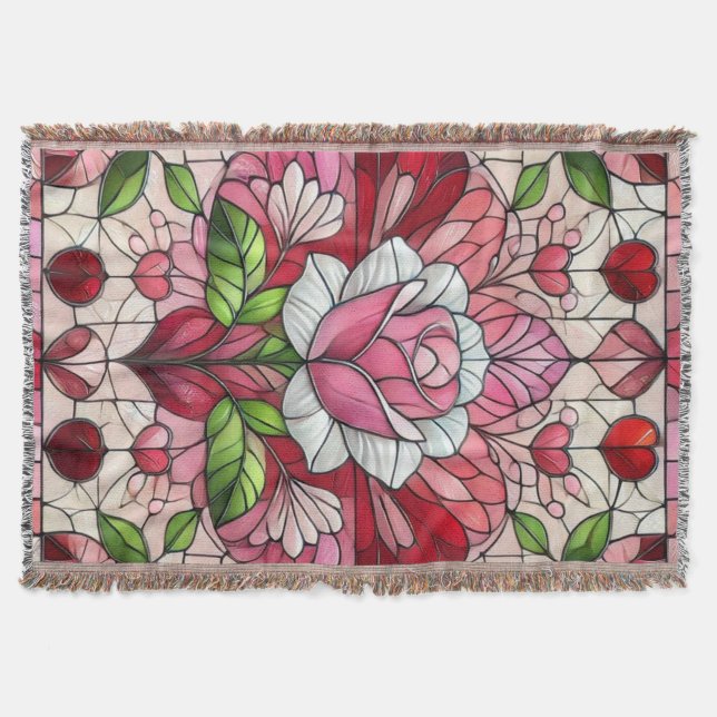 Buntglas-Blumen Valentinstag Decke (Vorderseite)