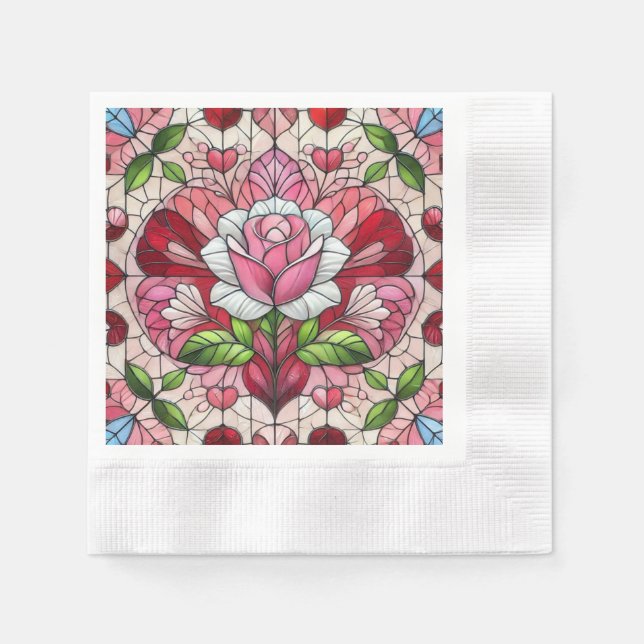 Buntglas-Blumen Valentinstag Serviette (Vorderseite)
