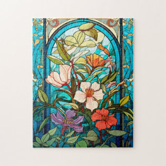 Buntglas-Blumenbogen im Jugendstil-Puzzle