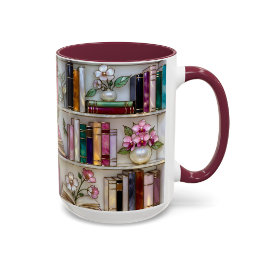 Buntglas Bücherregal Tasse | Geschenk für Bücherli