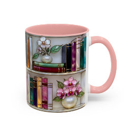 Buntglas Bücherregal Tasse | Geschenk für Bücherli