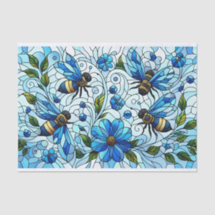 Buntglas Charmante Bienen Blau Seidenpapier