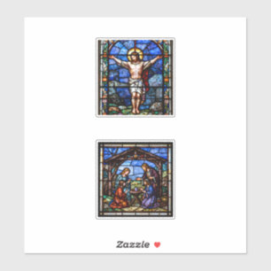 Buntglas-Christkunst-Set – Kreuzigung & Geburt Aufkleber