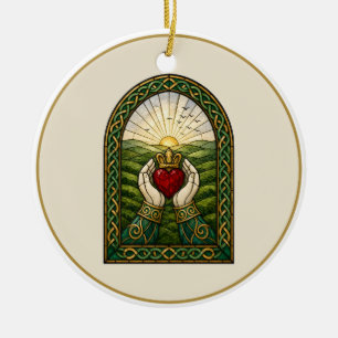 Buntglas-Claddagh Keramik Ornament