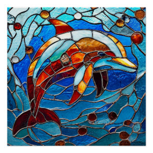 Buntglas-Delfin-Kunstgeschenk für Zuhause Poster