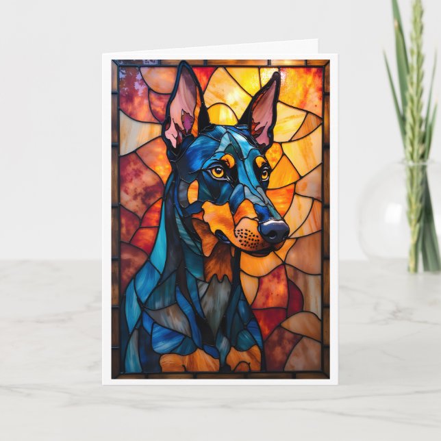 Buntglas-Dobermann-Hund Karte (Vorderseite)
