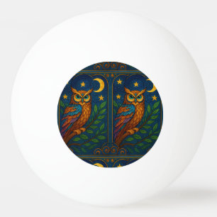 Buntglas-Eule unter Mond und Sternen Tischtennisball