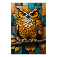 Buntglas-Eulen-Wandkunst-Leinwand für Büro und Arb