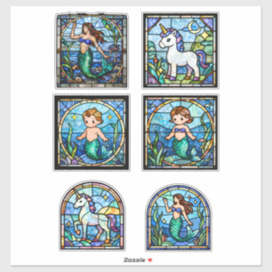 Buntglas-Fantasie-Aufkleber-Set – Meerjungfrauen & Aufkleber
