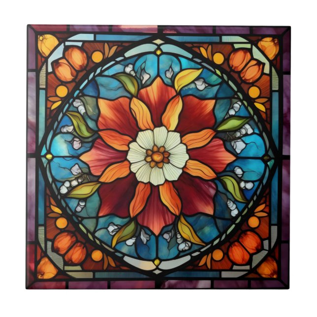 Buntglas-Farbblume Fliese (Vorderseite)
