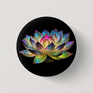 Buntglas Farbige Lotusblume auf Schwarz Button