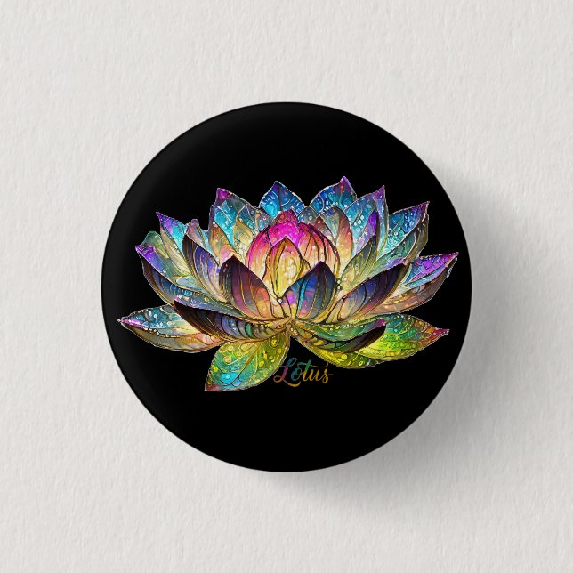 Buntglas Farbige Lotusblume auf Schwarz Button (Vorderseite)