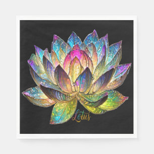 Buntglas Farbige Lotusblume auf Schwarz Serviette