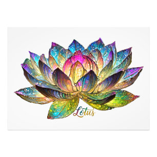 Buntglas Farbige Lotusblume auf Weiß Fotodruck