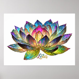 Buntglas Farbige Lotusblume auf Weiß Poster
