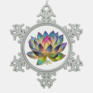 Buntglas Farbige Lotusblume auf Weiß Schneeflocken Zinn-Ornament