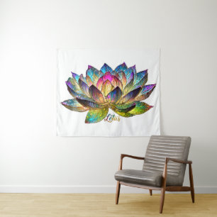Buntglas Farbige Lotusblume auf Weiß Wandteppich