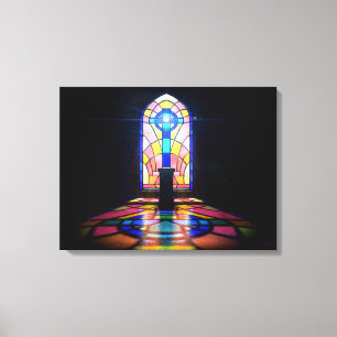 Buntglas-Fenster-Licht durch eine Kirche Leinwanddruck