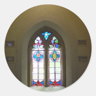 Buntglas-Fenster lutherischer Kirche N St Johns Runder Aufkleber