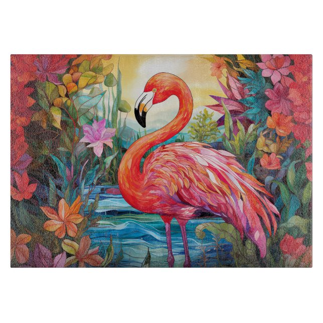 Buntglas-Flamingo Schneidebrett (Vorderseite)