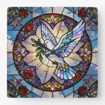 Buntglas-Friedens-Tauben-Wanduhr