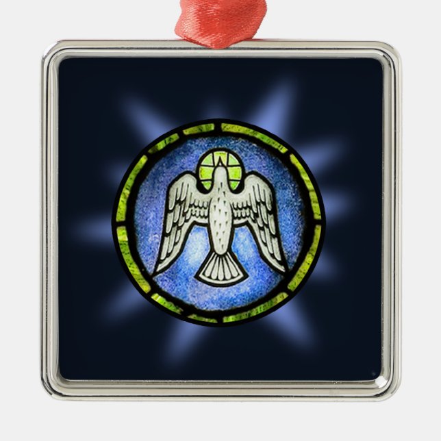 Buntglas-Friedenstauben-Verzierung Silbernes Ornament (Vorne)