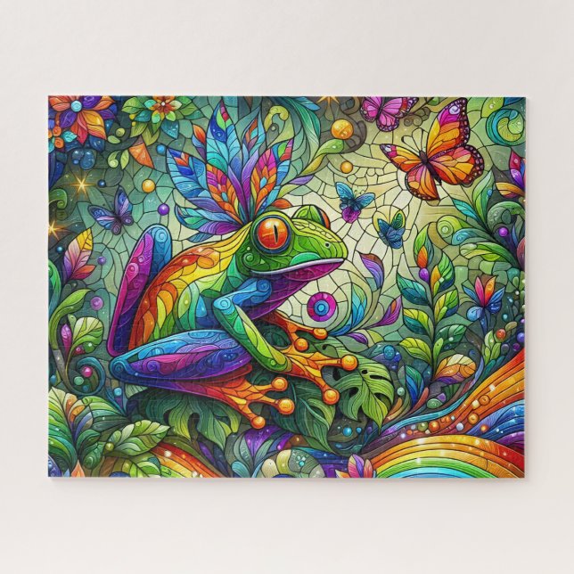 Buntglas-Frosch-Puzzle (Horizontal)