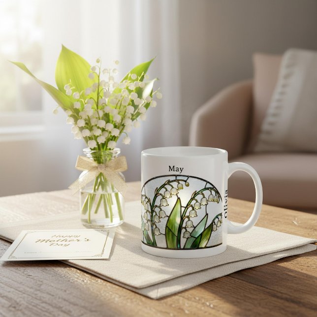 Buntglas-Geburtsblume Mai Maiglöckchen Kaffeetasse (Von Creator hochgeladen)