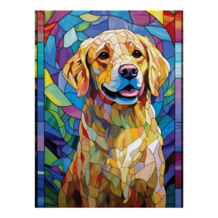 Buntglas Golden Retriever Hund Lebendiges Haustier Poster