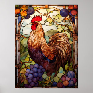 Buntglas-Hahn-Weingarten-Kunst Poster
