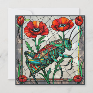 Buntglas Heuschrecke Roter Mohn Surrealistisches A Karte