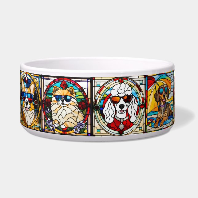Buntglas-Hundefüssel für kleine Hunde Napf (Vorderseite)