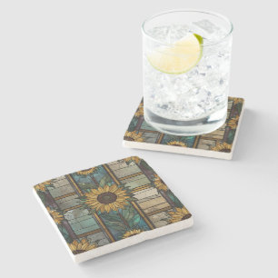 Buntglas-Illustration Sonnenblumen-Muster Steinuntersetzer