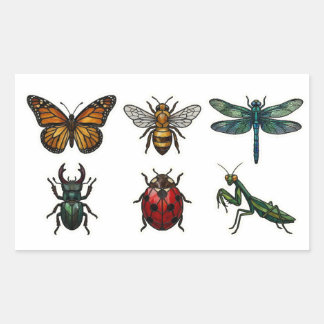 Buntglas-Insekten- und Käfer-Aufkleber-Set Rechteckiger Aufkleber
