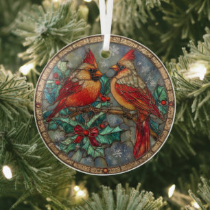 Buntglas-Kardinal-Weihnachtszauber Ornament Aus Glas