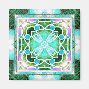 Buntglas-Kathedralfenster in Grün und Mint Magnet