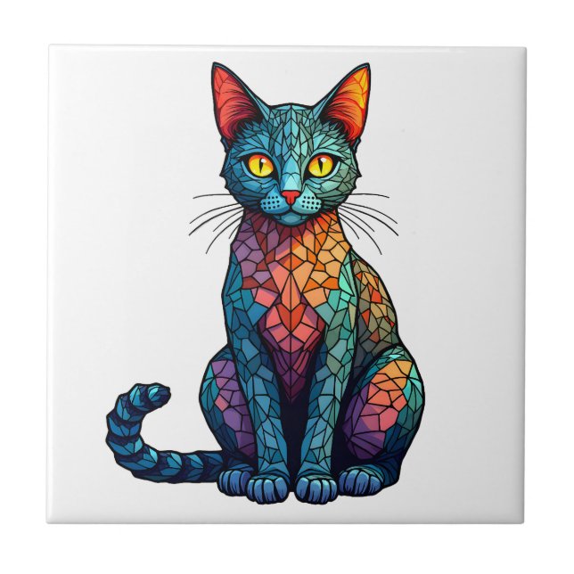 Buntglas Katze Mehrfarbig 784 Fliese (Vorderseite)