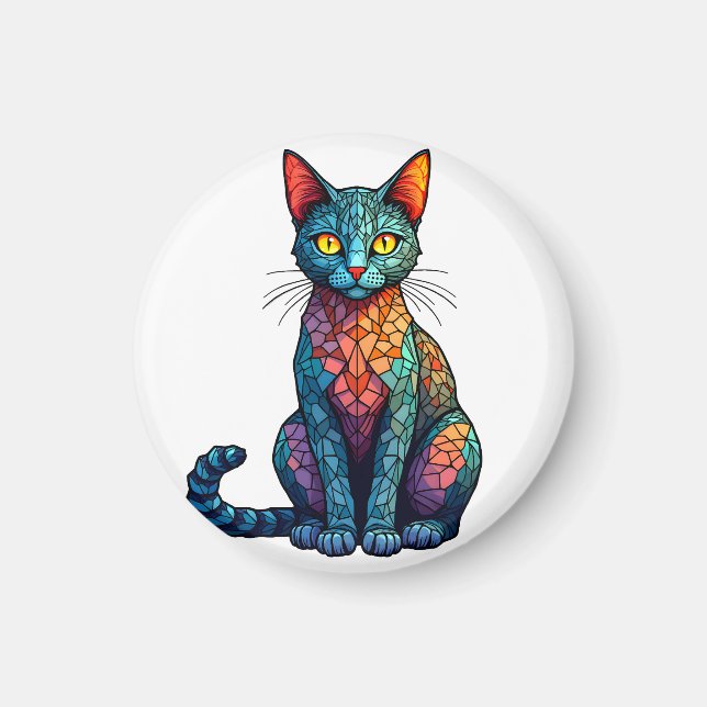 Buntglas Katze Mehrfarbig 784 Magnet (Vorne)