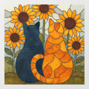 Buntglas-Katzen und Sonnenblumen-Kunstdesign Fensteraufkleber